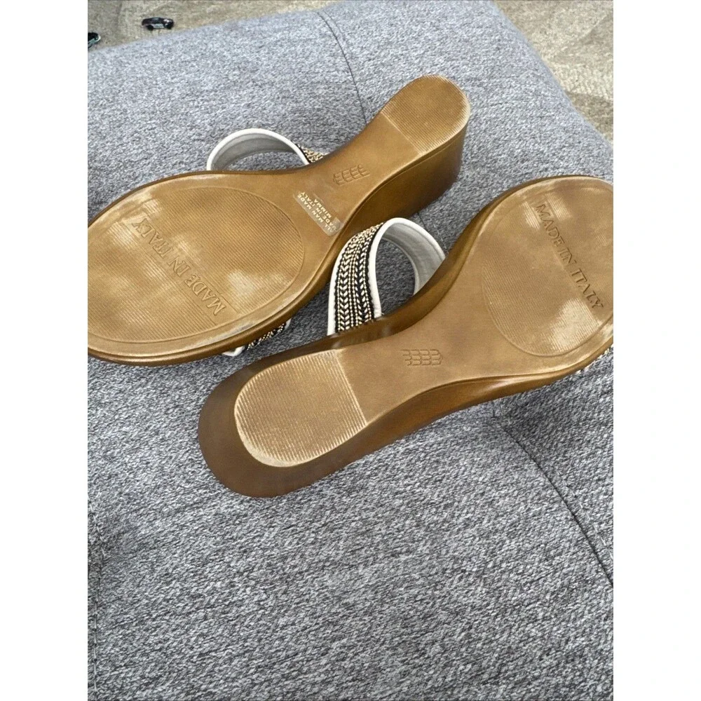 Toscanella Handmade Italy Ella Cream with Gold Black Accent Wedge  Sandal SZ 9.5 - Picture 12 of 16